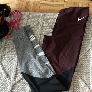 Nike Maroon Full-Length Leggings for Active Wear